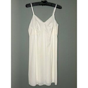 VTG 1960s Von Raalte Nylon Slip Dress Ivory V-Neck Sleeveless Mini Ruffle Trim